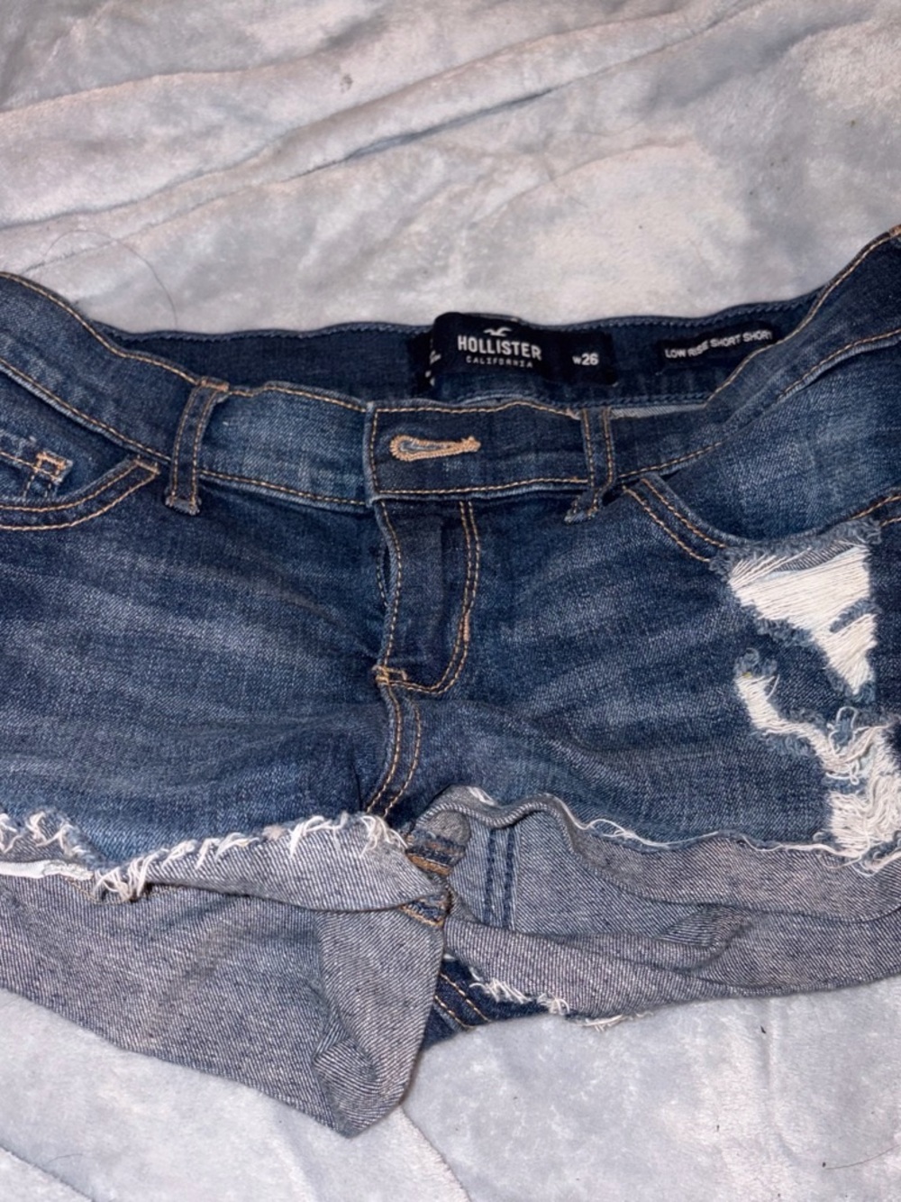 Hollister Ripped Dark Blue Denim Shorts